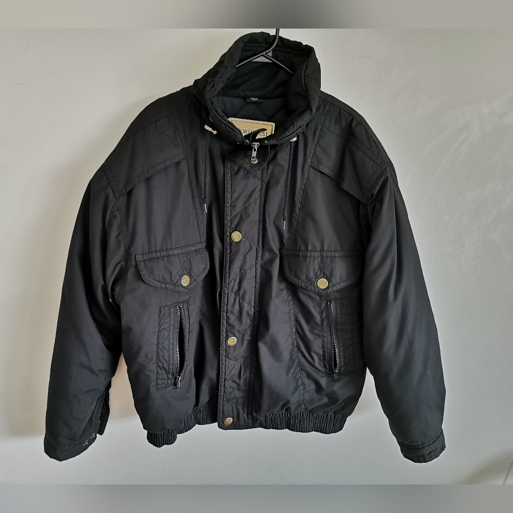 Vintage Men Black Winter Bomber Jacket Northwest Territories Size M/L Streetwear